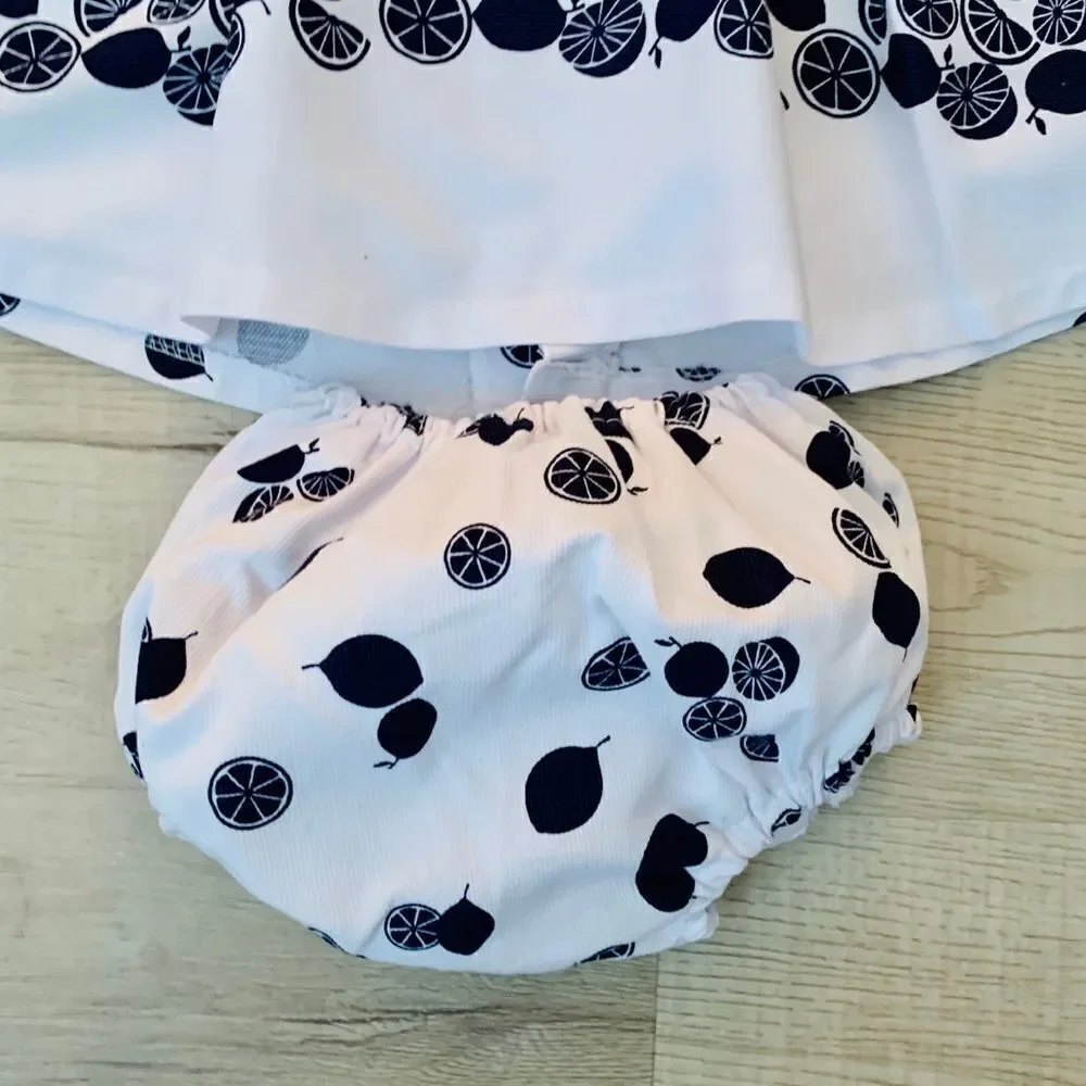 BABY FERR | White-Blue-Red | Fruits Matching Set with Bonnet